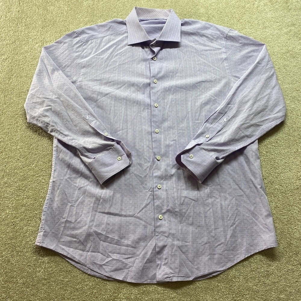 Bugatchi Uomo Dress Shirt Mens 18 34/35 Purple Geometric Long Sleeve Button Down